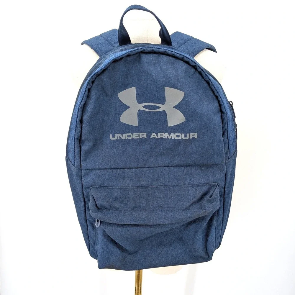 Under Armour Blue Backpack Logo Front Pocket School Gym Bag